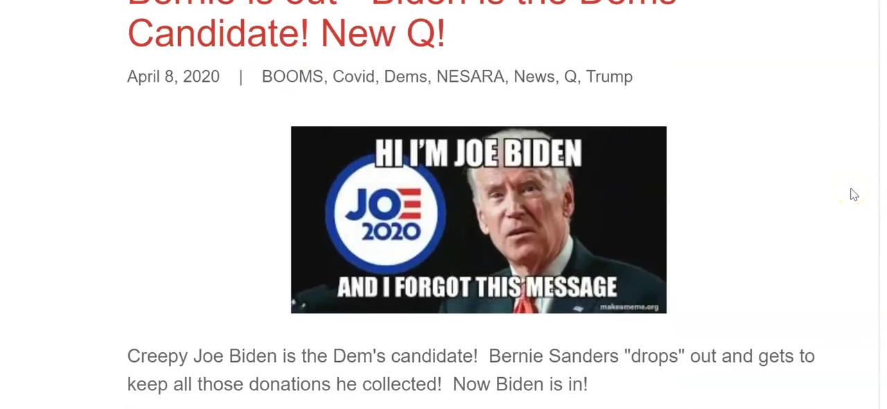 Bernie is out! Biden is the Dem's Candidate! New Q! 8-4-2020