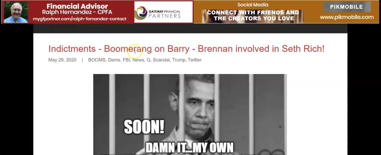 Indictments - Boomerang on Barry - Brennan involved in Seth Rich! 29-5-2020