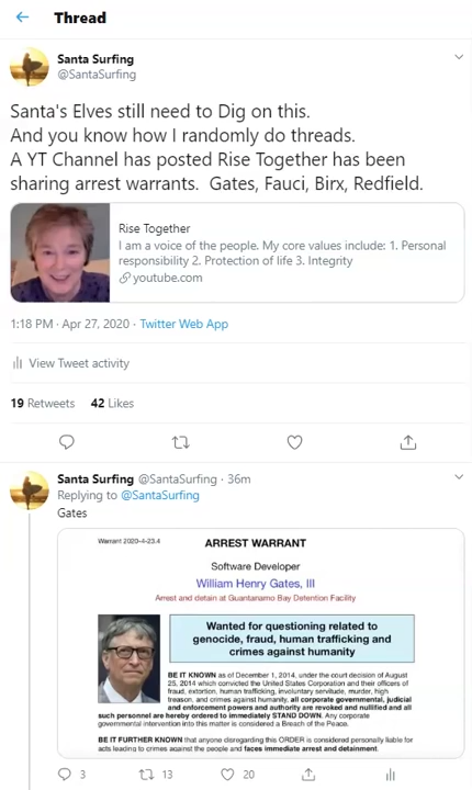 May get Twitmoed - Just posted Arrest Warrants of Gates, Fauci, Birx 27-4-2020