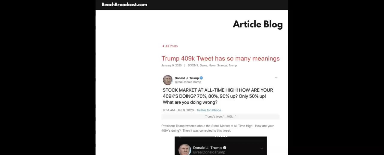 Trump's 409K Tweet - So many meanings! 9-1-2020