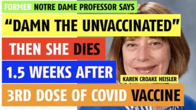 Karma - Professor says damn the unvaccinated. Dies 12 days after her third shot 28-9-2021