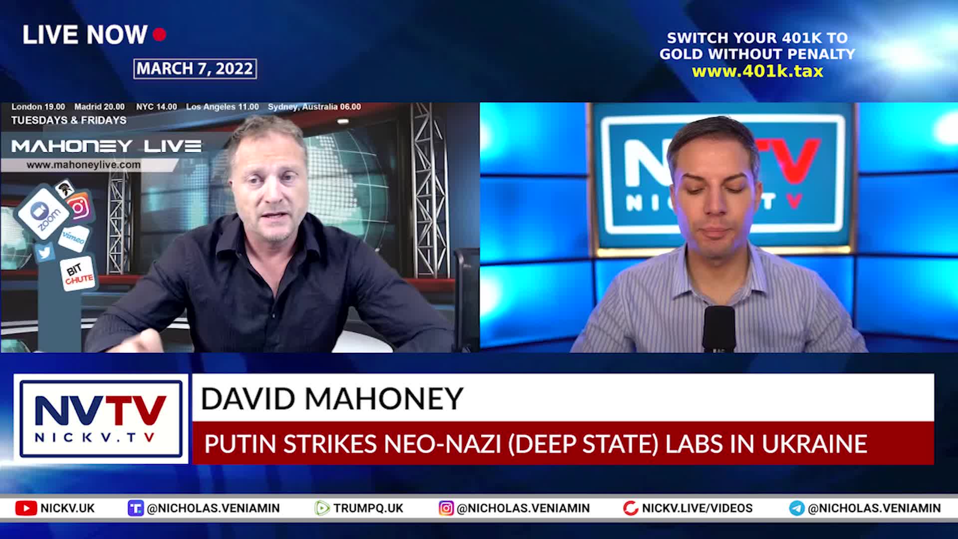 David Mahoney Discusses Putin Strikes 13 Neo-Nazi Labs In Ukraine with Nicholas Veniamin 7-3-2022