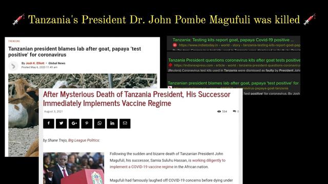 💉☠️💉Tanzania's President Dr. John Pombe Magufuli was killed after exposing Covid testing kit fraud 15-2-2023